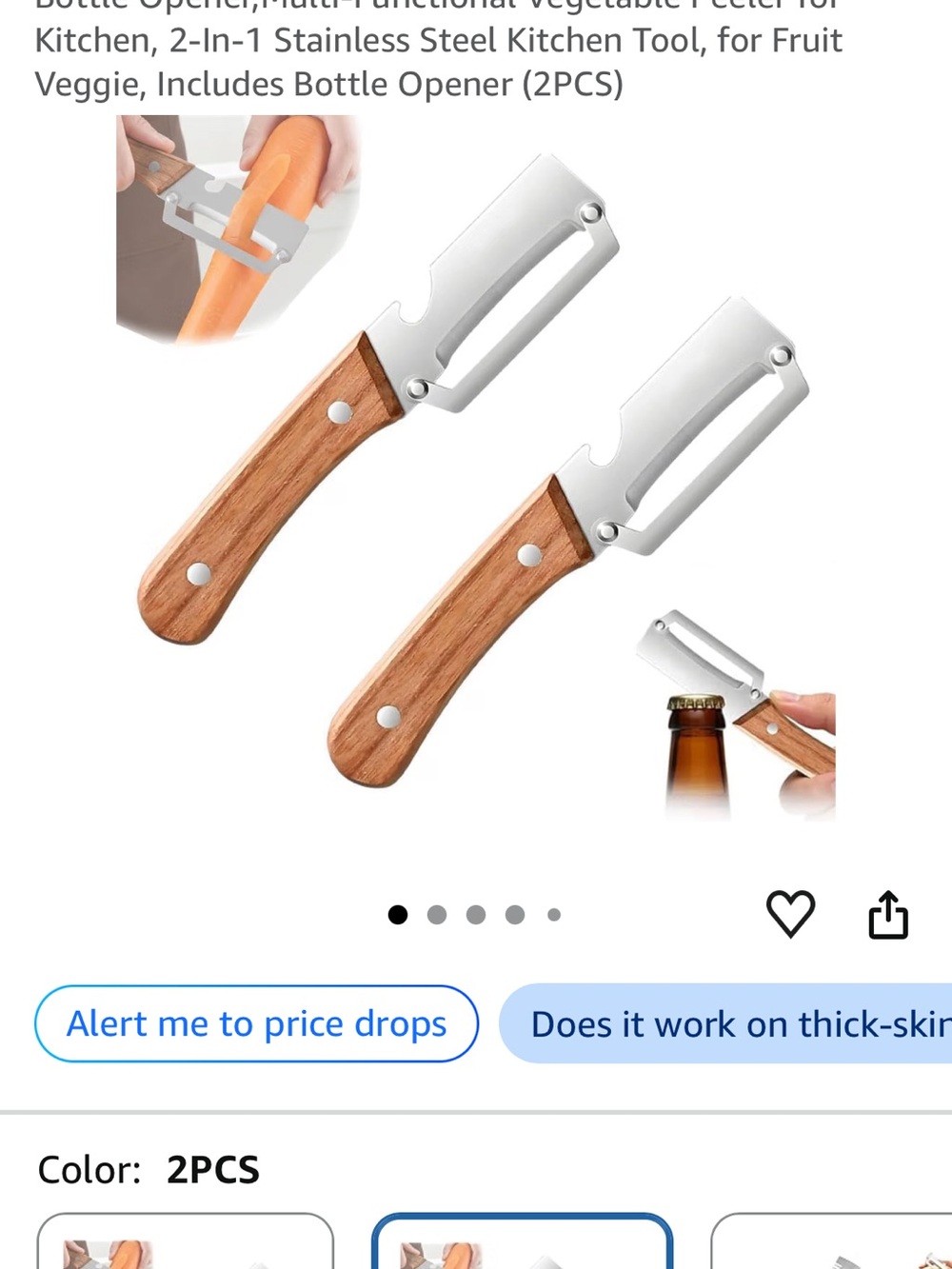 Wood Handle Stainless Steel Vegetable Peeler with Bottle Opener - 2PCS